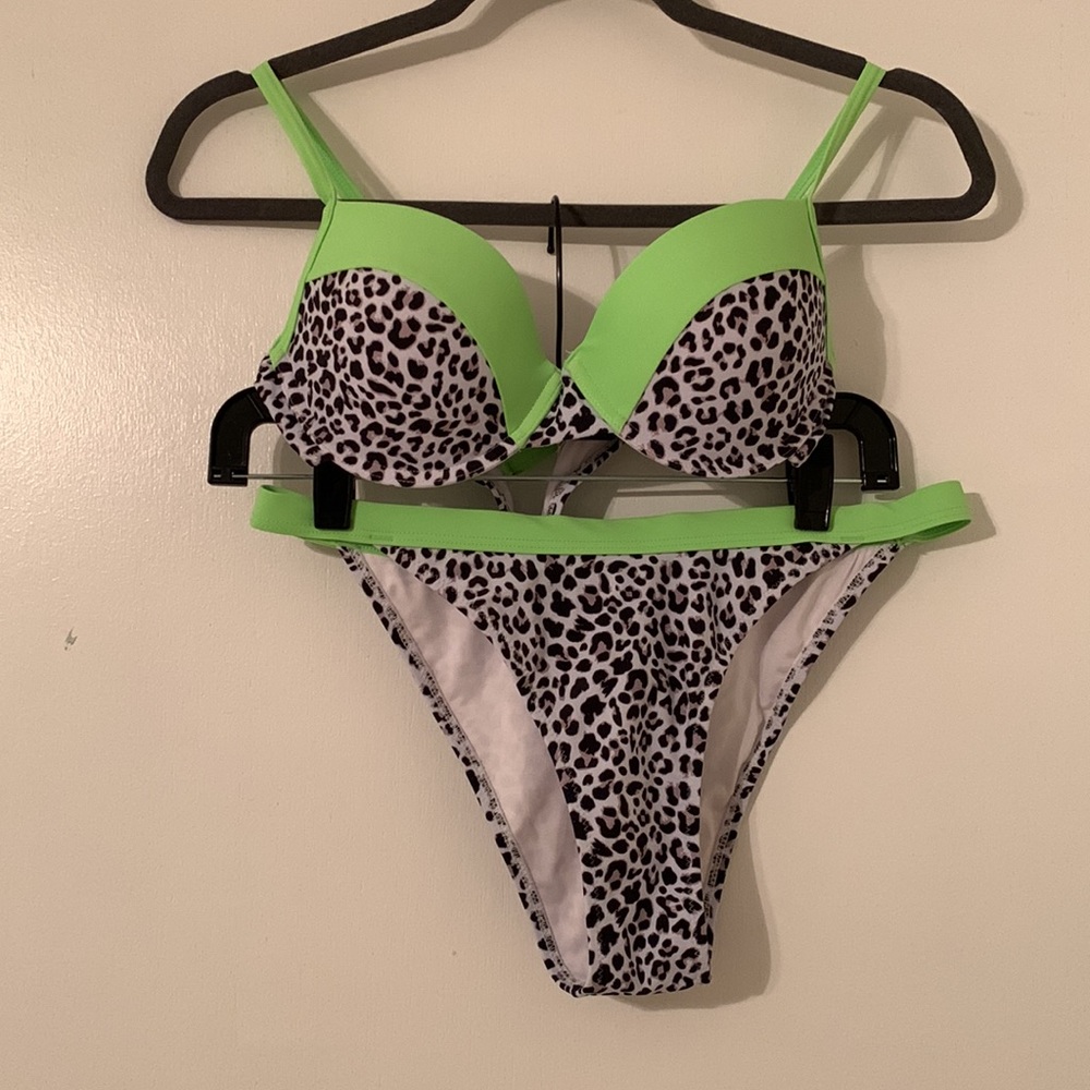 Neon + snow leopard bikini